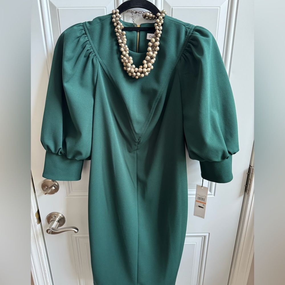 Calvin Klein Deep Green Puff Sleeve Dress NWT